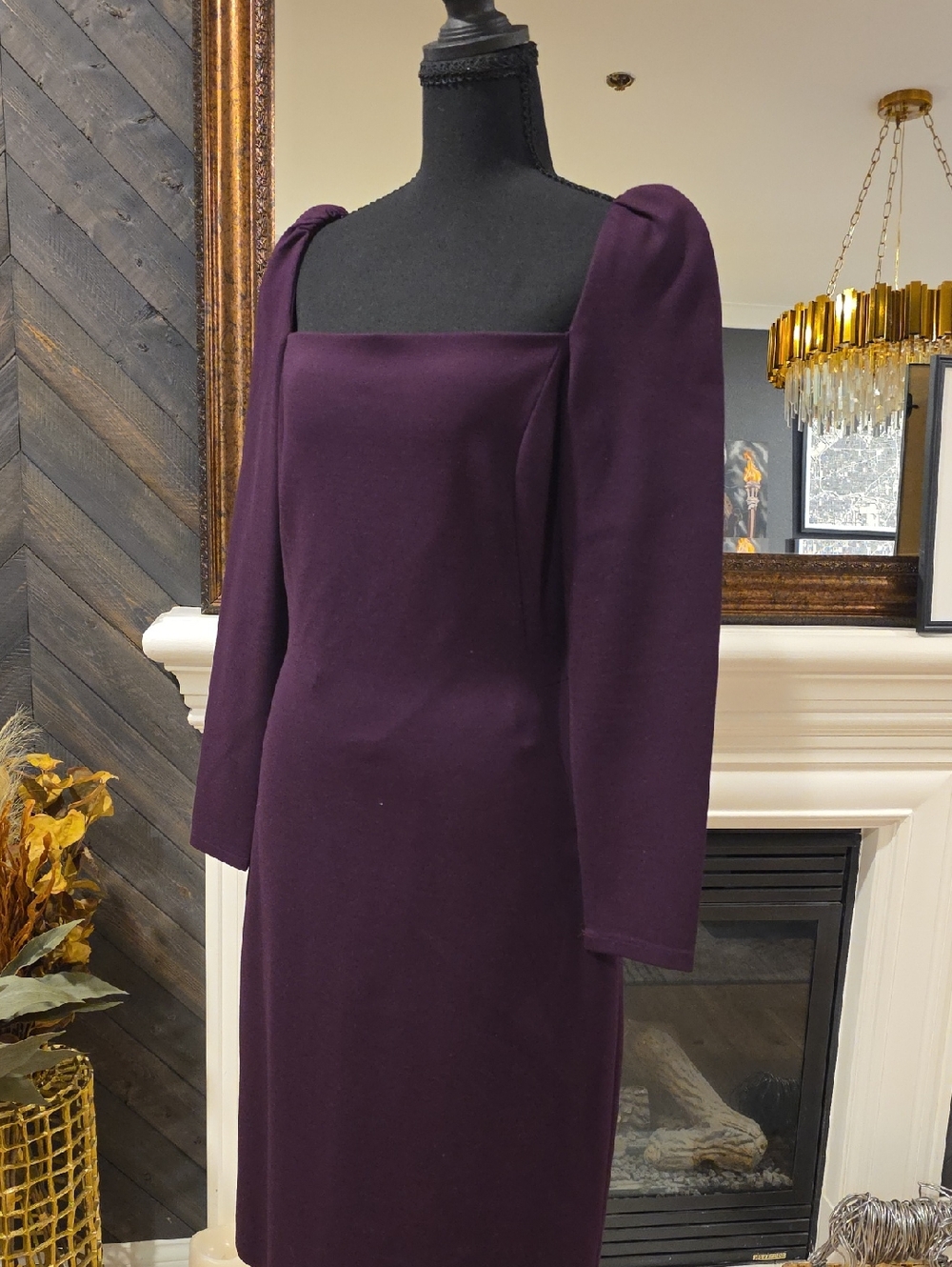 ANTONIO MELANI Plum Square-Neck Long Sleeve Sheath Dress